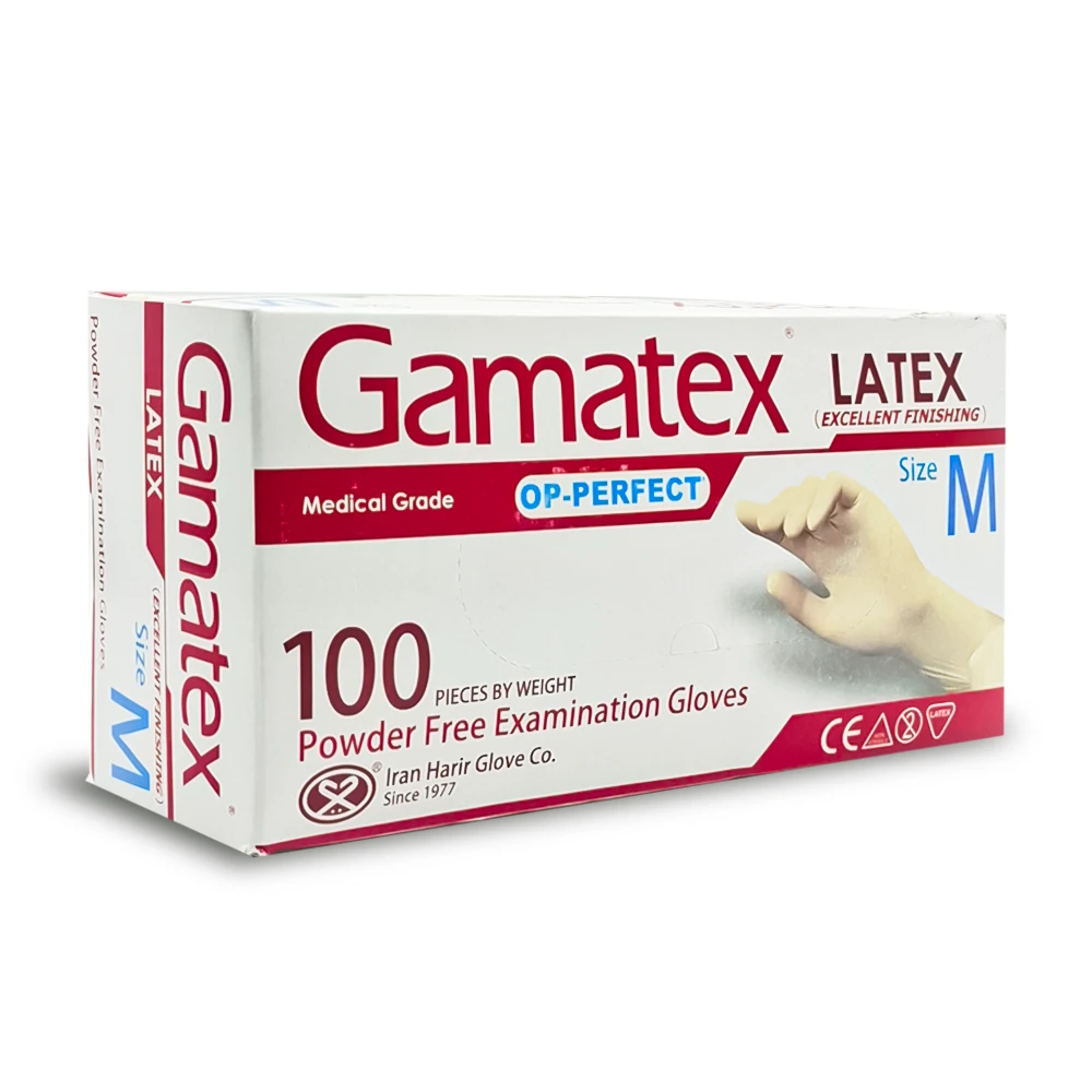 بسته ۱۰۰ عددی دستکش لاتکس گاماتکس مدیوم مدل گاماتکس سایز مدیوم